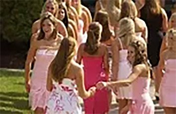 group of women rushing a sorority